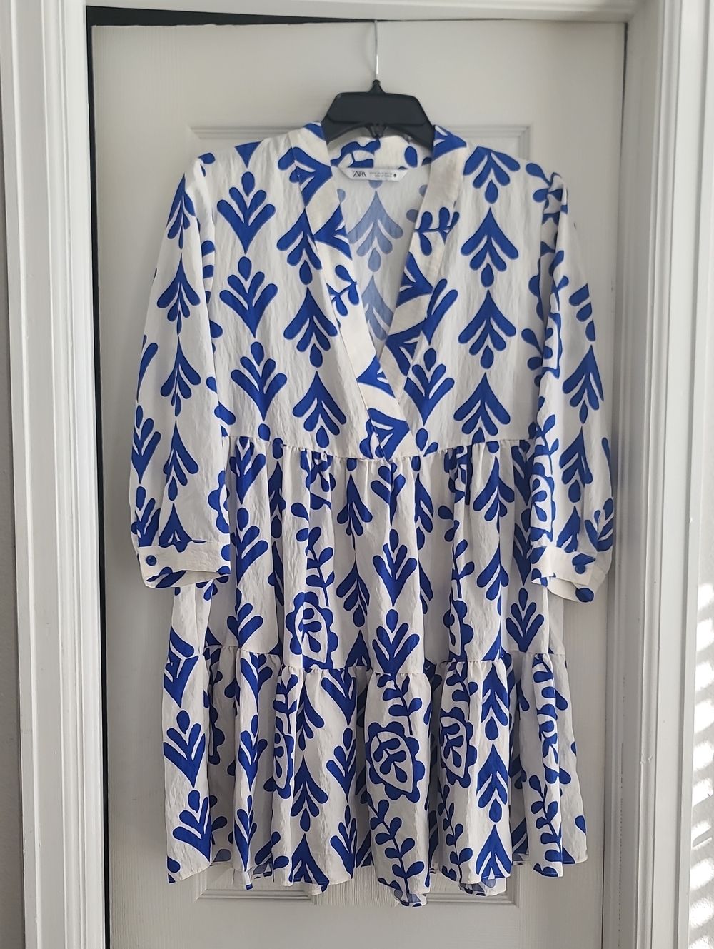 Zara White Dress with Blue Botanical Print